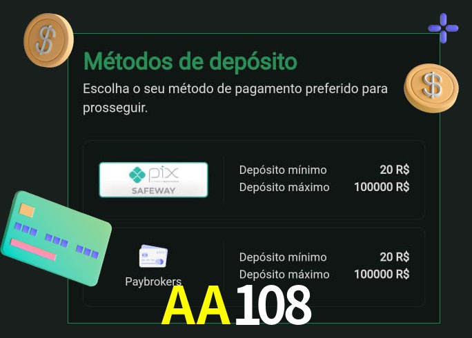 O cassino AA108 oferece uma grande variedade de métodos de pagamento